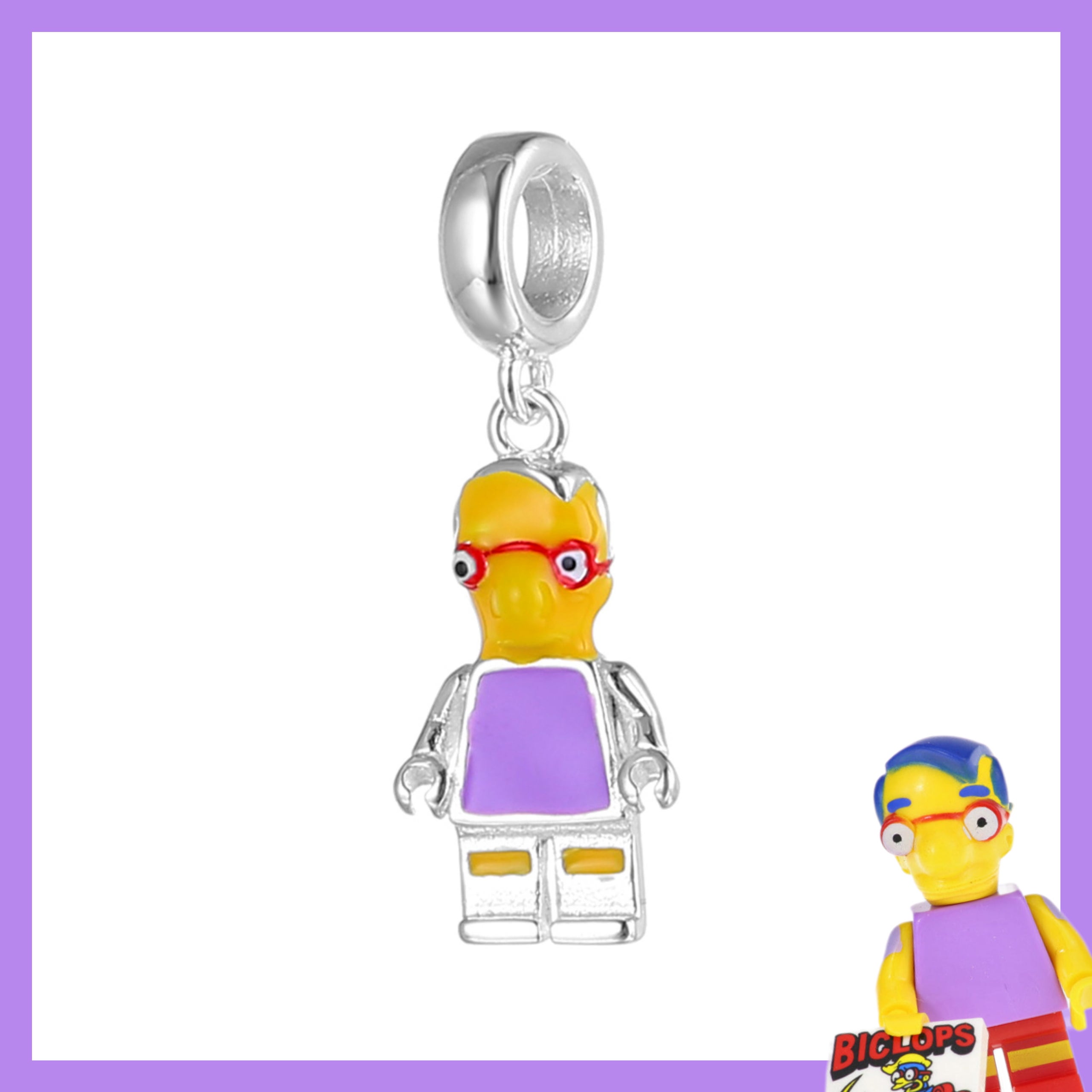 S925 Sterling Silver Milhouse Bart Simpson Brick Minifigures Anime Cartoon  European Style Charm Bead Pendant | That Beady Eyed Girl